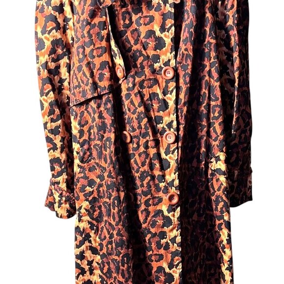 Selene Sport Womens Leopard Print 1X Trench Coat With Button Front & Lining - Picture 1 of 14
